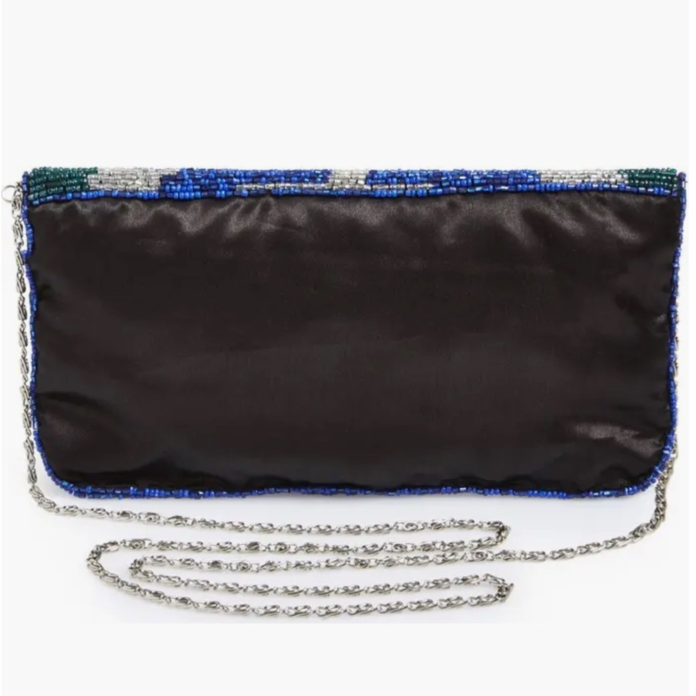 Vintage Beaded Clutch Crossbody Purse Formal Bag Blue Green Metallic Silver - Picture 9 of 16